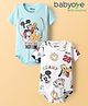 Babyoye Disney Interlock Knit Half Sleeves Onesies With Mickey Mouse Graphics Pack Of 2 - Light Blue & White