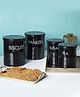 VONCASA Tea & Sugar Jar (Each 900 ml) +  Biscuits & Namkeen Jar (Each 1700 ml) - Black, Set Of 4