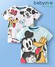Babyoye Disney Single Jersey Knit Half Sleeves T-Shirts With Mickey Mouse Graphics Pack Of 2 - Light Blue & White
