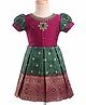 Enfance Silk Half Puffed Sleeves Floral Embroidered Pattu Pavadai Dress - Green