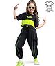 OLLINGTON ST. Cotton Knit Half Sleeves Crop Top with Panel & Strechable Denim Joggers - Neon Green & Black