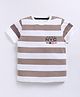 giniekids Cotton Half Sleeves Striped & Typography Printed Tee - White & Brown