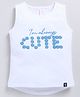 giniekids Cotton Blend Sleeveless Cute Text Printed Floral Embellished Vest - Off White