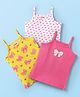 Babyhug 100% Cotton Single Jersey Knit Sleeveless Slips With Heart & Bow Print Pack Of 3 - Pink & Yellow