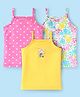 Babyhug 100% Cotton Single Jersey Knit Sleeveless Slips With Polka Dots & Floral Print Pack Of 3 - Pink Yellow & White