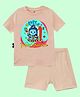 The Peppy Tend 100% Cotton  MahaShivratri Theme Half Sleeves My 1st Mahashivratri Text Printed Tee & Shorts Set - Peach
