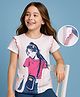 Pine Kids Cotton Knit Half Sleeves Top With Doll Print & Frill Detailing - White