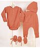 Mom's Home Organic Cotton Full Sleeves Solid Onesie With Joggers Cap Mittens & Booties Set - Muddy Brown