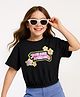 Pine Kids Cotton Knit Half Sleeves Top with Text Print - Black