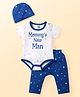 Doodle Poodle 100% Cotton Interlock Knit Half Sleeves Stars Printed Onesie with Diaper Legging & Cap - Blue & White