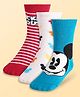 Pine Kids Disney Knit Antibacterial Socks With Stripes & Mickey Mouse Graphics Pack Of 3 - Red Light Blue & White