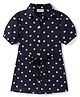 CrayonFlakes Rayon Half Sleeves Polka Dots Printed Belted Shirt Style Dress - Navy Blue