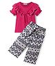 CrayonFlakes Cotton Half Peasant Sleeves Frill Detailed Top & Ikat Printed Palazzo Set - Pink