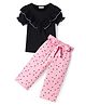 CrayonFlakes Cotton Half Peasant Sleeves Frill Detailed Top & Polka Dots Printed Palazzo Set - Black