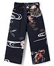 CrayonFlakes Rayon Ocean & Floral Printed Belted Palazzo - Navy Blue