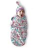 Polka Tots Cotton Newborn Premium Quality Weft Knitted Cotton Swaddle Wrap With Cap | Soft, Breathable & Cozy Fit  Unicorn Print (06 Months, White & Blue)