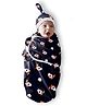 Polka Tots Cotton Newborn Premium Quality Weft Knitted Cotton Swaddle Wrap With Cap | Soft, Breathable & Cozy Fit  Elephant Print (06 Months, White & Blue)