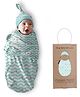 Polka Tots Cotton Newborn Premium Quality Weft Knitted Cotton Swaddle Wrap With Cap | Soft, Breathable & Cozy Fit  Wave Print (06 Months, White & Blue)