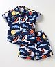JASH KIDS Cotton Woven Half Sleeves Co-ords Shirt & Shorts Set with Beach Theme Print - Navy Blue