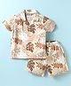 JASH KIDS Cotton Woven Half Sleeves Shirt & Shorts Co-Ord Set With Leaf Print - Tan