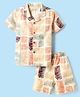 JASH KIDS Cotton Woven Half Sleeves Shirt & Shorts Co-Ord Set With Leaf Print - Peach