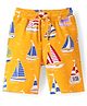 Pine Kids Looper Knit Above Knee Length Shorts With Boat Print - Golden