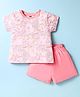Evimo Single Jersey Knit Half Sleeves T-Shirt & Shorts Set with Nautical Theme Print - Pink