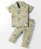 Evimo Single Jersey Knit Half Sleeves Night Suit With Beach Theme Print - Olive Green