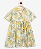 Campana 100% Cotton Half Sleeves Seamless Floral Printed Angrakha Style Kurta - White & Yellow