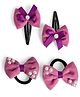 Ribbon candy Bow Designed Pearls Embellished Snap Clips & Rubber Bands Set - Purple