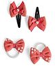 Ribbon candy Bow Designed Pearls Embellished Snap Clips & Rubber Bands Set - Peach