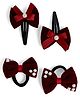 Ribbon candy Bow Designed Pearls Embellished Snap Clips & Rubber Bands Set - Maroon