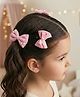 Ribbon candy Bow Designed Pearls Embellished Snap Clips & Rubber Bands Set - Light Pink