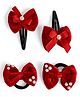 Ribbon candy Bow Designed Pearls Embellished Snap Clips & Rubber Bands Set - Red