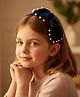 Ribbon Candy Velvet Pearl Embellished Bow Designed Hair Band - Navy Blue