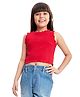 Olele Cotton Sleeveless Solid Crop Top - Red