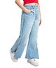 Olele Cotton Denim Mild Washed & Side Slit Relaxed Fit Jeans - Blue