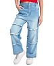 Olele Cotton Denim Tiered Raw Hem Relaxed Fit Jeans - Blue