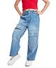 Olele Cotton Denim Washed Cargo Jeans - Blue