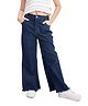 Olele Cotton Denim Wide Leg Baggy Solid Jeans  - Navy Blue