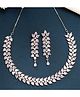 ZENEME Rhodium Plated American Diamond Studded Crystal Radiant Necklace and Earrings - Pink