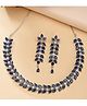 ZENEME Rhodium-Plated American Diamond Studded Crystal Radiant Necklace and Earrings - Navy Blue