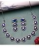 ZENEME Rhodium-Plated American Diamond Studded Triangular Shaped Necklace and Earrings - Navy Blue