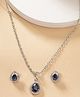 ZENEME Rhodium-Plated AD Studded Tear Drop Shaped Necklace and Earrings - Navy Blue