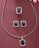 ZENEME Rhodium Plated AD Studded Princess Cut Crytsal Necklace and Earrings With Ring - Violet