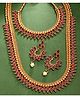 ZENEME Gold-Plated Maharani Haar Necklace with Earrings Traditional Bridal Wear Jewellery - Red Colour-148 g