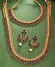 ZENEME Gold-Plated Maharani Haar Necklace with Earrings Royal Bridal Wear Jewellery Set - Green Colour-148 g