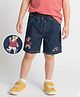 Mark & Mia Cotton Lycra Denim Knee Length Shorts With Bear Embroidery - Navy Blue