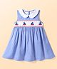 Babyhug Cotton Woven Sleeveless Peter Pan Collared Frock with Stripes & Ship Embroidery - Blue