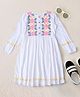 Bella Moda Cotton Three Fourth Sleeves Floral Embroidered Dress - White